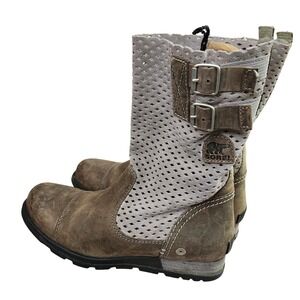 Sorel Women's Major Taupe Leather Perforated Mesh Buckle Moto Style Size 7